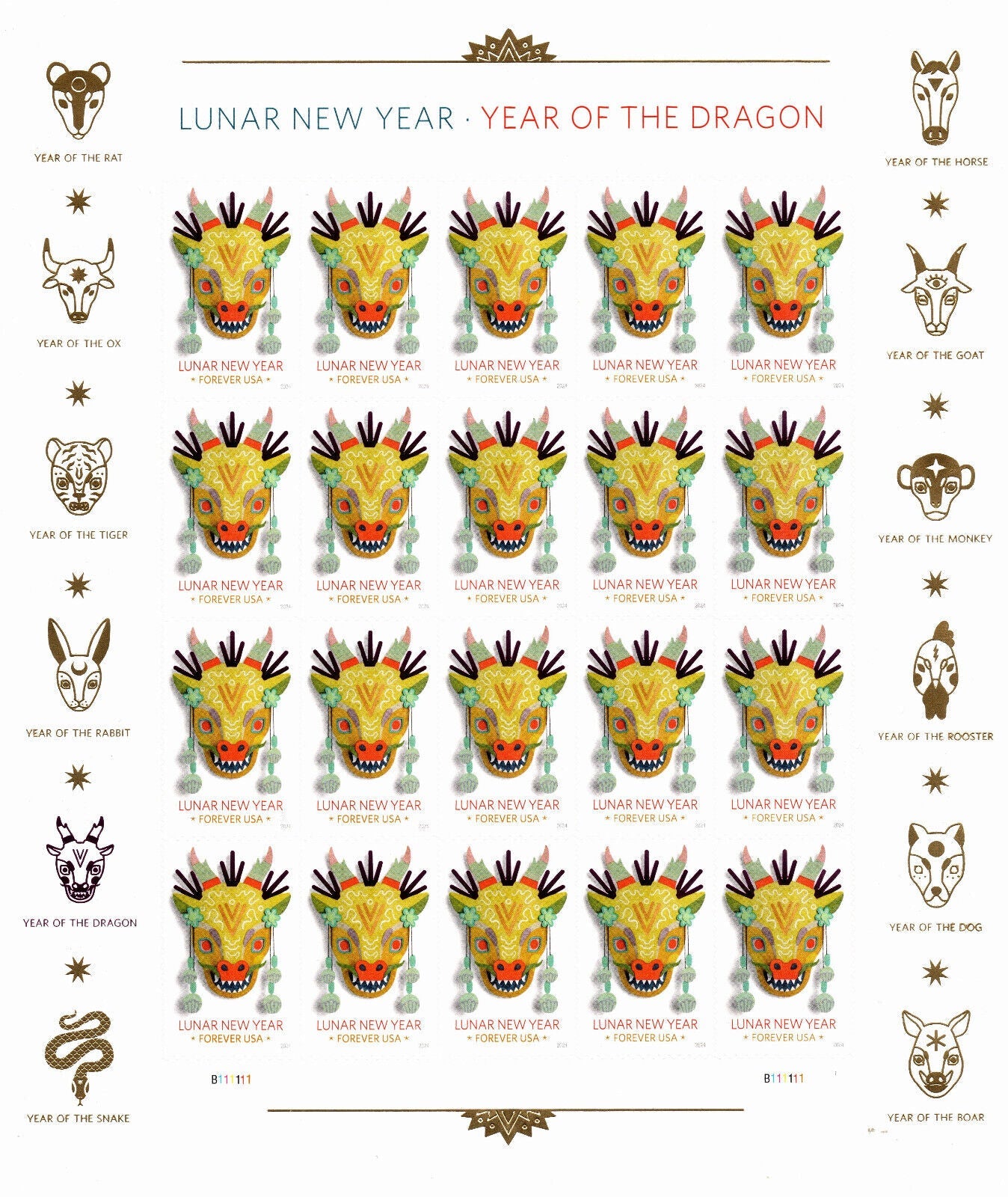 Year of the Dragon Lunar New Year Forever First Class Postage Stamps